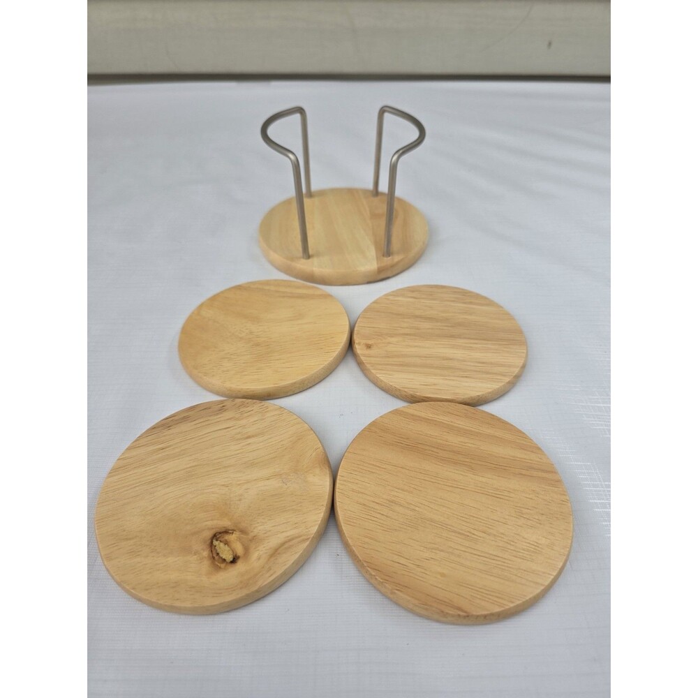 IKEA Set of 4 wood and cork coasters with a custom stand